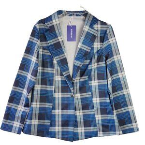 Piphany Women Size M Blue Plaid 1 Button Front Blazer West End NEW